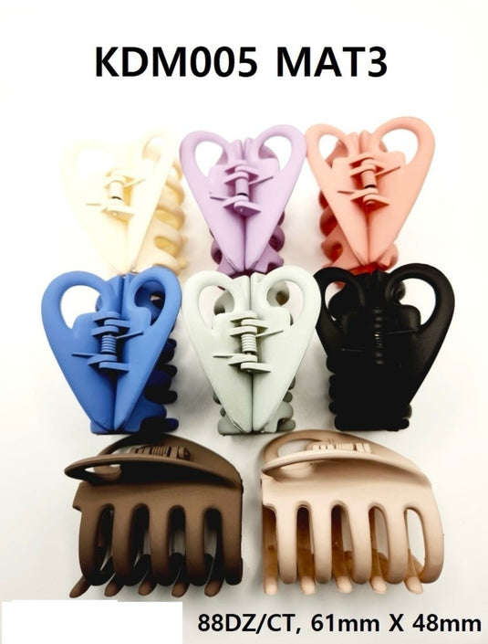 Hair-Back Heart Jaw Hair Clip Medium Size KDM005 MATTE3 (12pc pack)