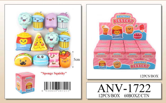 Accessories-Squishy Dessert & Snack Toys in Assorted Pastels ANV-1722 (12pc pack)