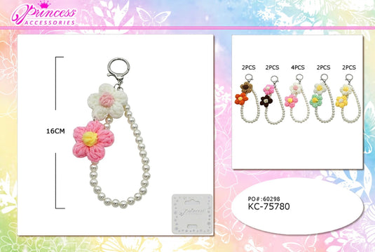 Accessories-Crochet Flower & Pearl Keychain KC-75780 (12pc pack)