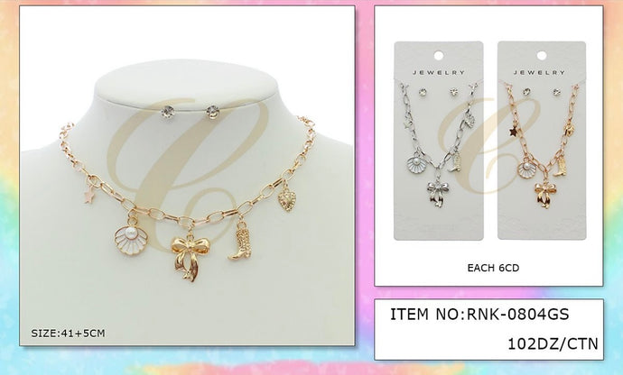 Jewelry-Cute Charms Necklace Silver and Gold RNK-0804GS (12pcs pack)