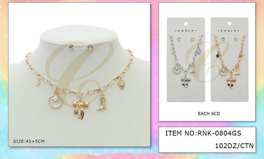 Jewelry-Cute Charms Necklace Silver and Gold RNK-0804GS (12pcs pack)