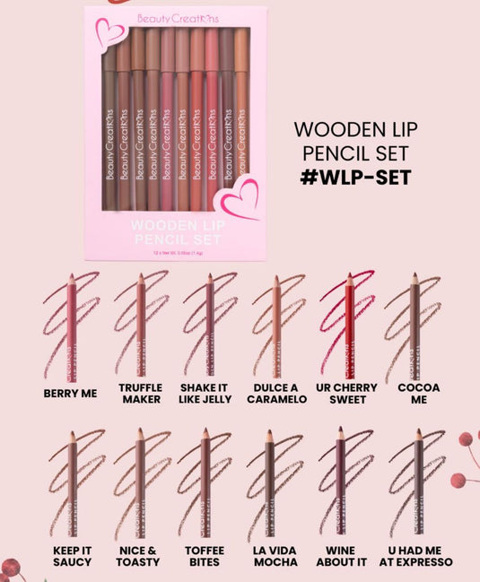 Lips- Beauty Creations Wooden Lip Pencil Set,