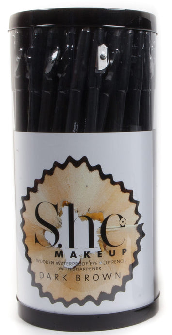Eyes- SHE DARK BROWN Lip/Eye Wooden Waterproof Pencil with sharpener Jar LPS02 (72pc Jar)