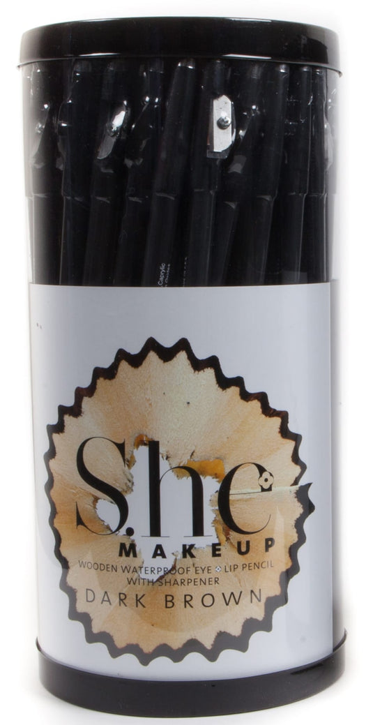 Eyes- SHE DARK BROWN Lip/Eye Wooden Waterproof Pencil with sharpener Jar LPS02 (72pc Jar)