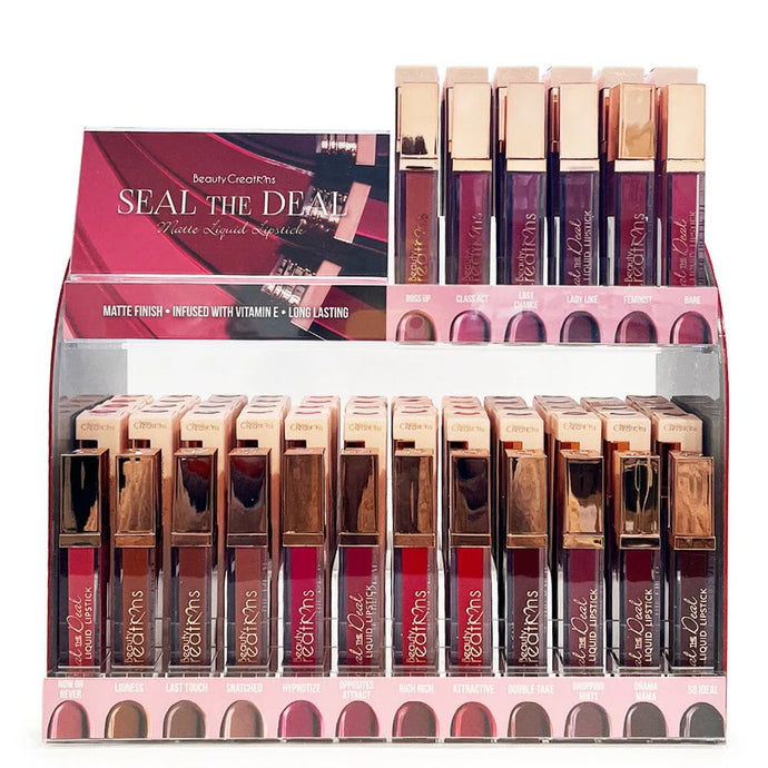 Lips-Beauty Creations Seal The Deal Matte Lipstick Full Display 18 Colors 6pcs/Color +18 Free Testers (108pcs)