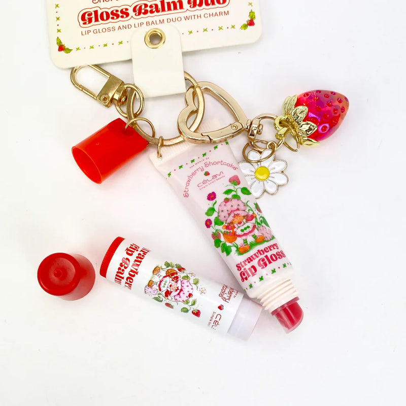 Load image into Gallery viewer, Lips-Celavi Strawberry Shortcake 2PC Gloss Balm Duo with Keychain SS60095 ($3.25 each, 6pc bundle)
