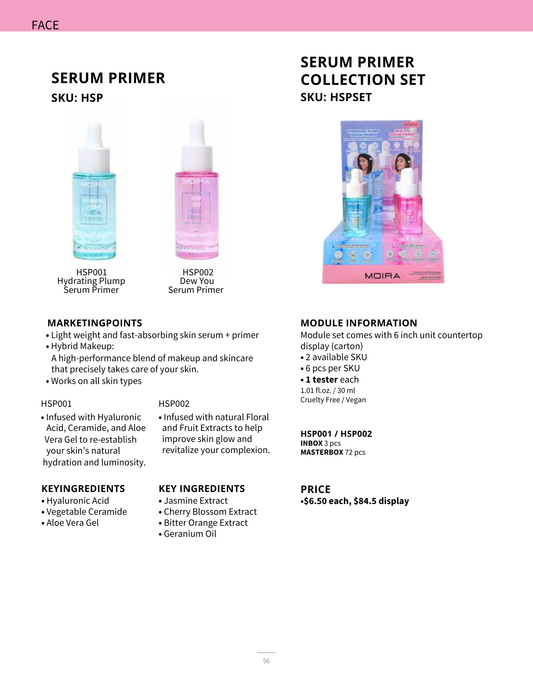 Skincare-Moira Serum Primer Collection Set HSP Display ($6.50 each, 12pc display + Tester)