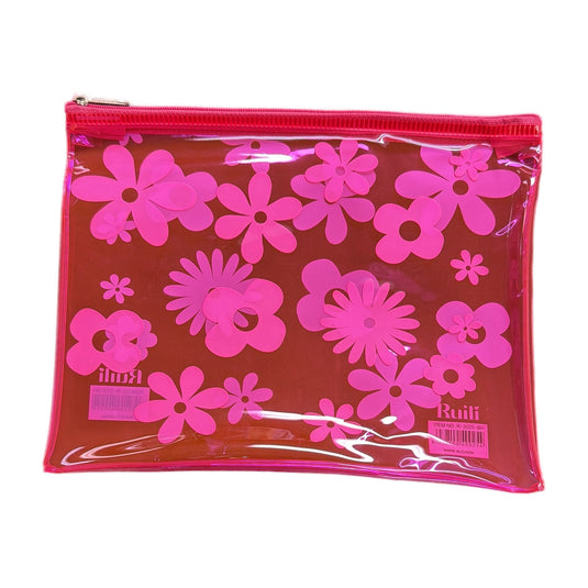 Accessories-Floral Clear Zip Pouch in Pink KCP9618PK (12pc pack)