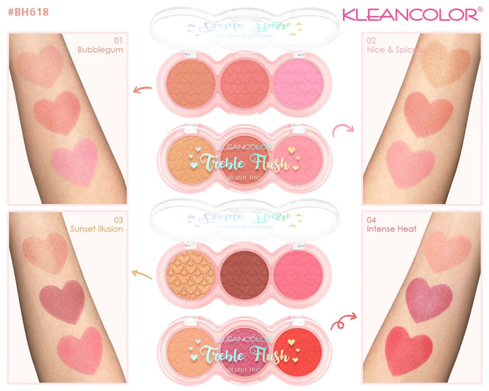 FACE-Kleancolor Treble Flush Blush Trio BH618 (24pc display)