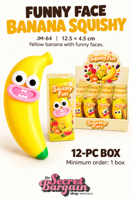 Accessories-Funny Face Crunchy Banana Squishy Toy JM-64 ($3 each, 12pc display)