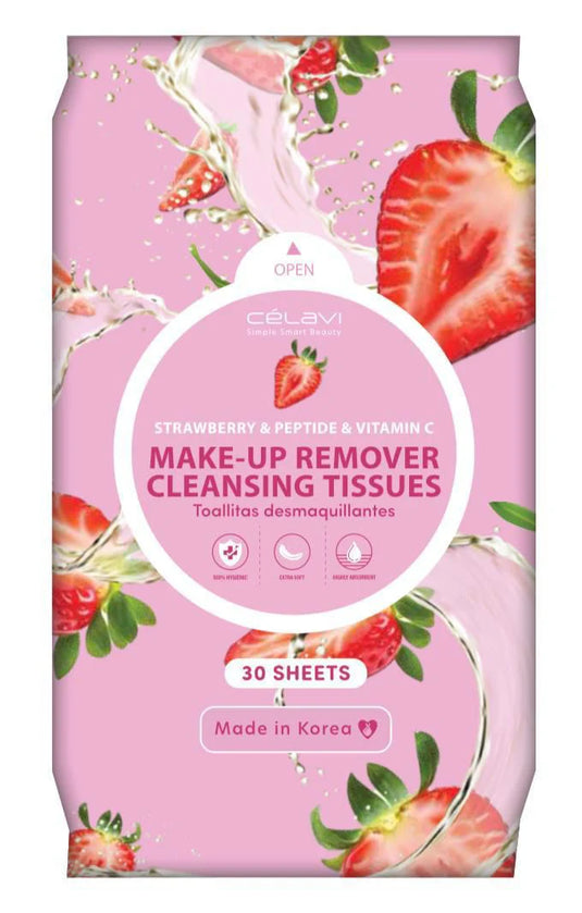 Skincare-Celavi Strawberry, Peptide & Vitamin C Makeup Remover Wipes MT031 ($1 each, 6pc bundle)