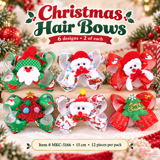 Hair-Christmas Hair Bow MKC-5166 (12pc Pack)