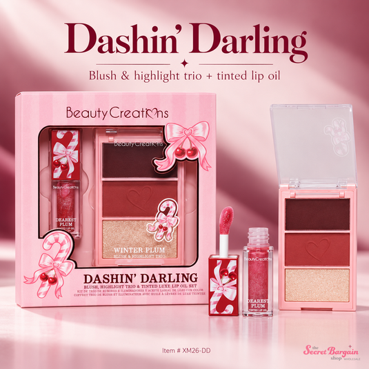 **Pre-Order** Face-Beauty Creations Cherry Christmas “Dashin’ Darling” Blush & Highlight Duo + Lip Oil Set XM26-DD ($8 each, 4pc bundle)
