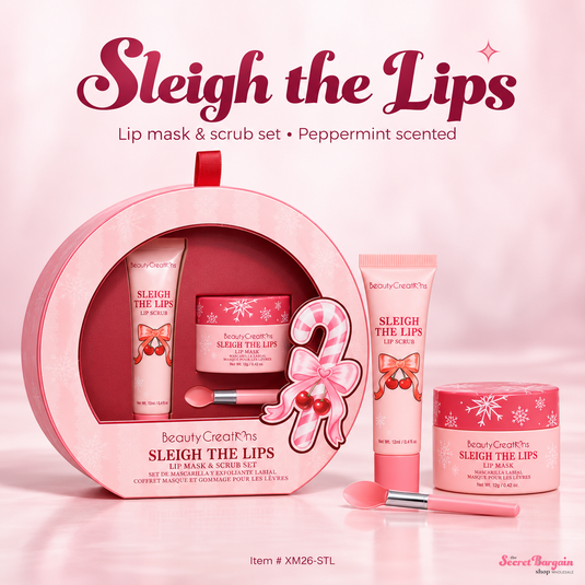 **Pre-Order** Lips-Beauty Creations Cherry Christmas “Sleigh The Lips” Lip Mask & Scrub Set XM26-STL ($6 each, 4pc bundle)