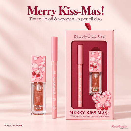 **Pre-Order** Lips-Beauty Creations Cherry Christmas “Merry Kiss-Mas!” Lip Oil & Wooden Lip Pencil Duo XM26-MK1 ($6 each, 4pc bundle)