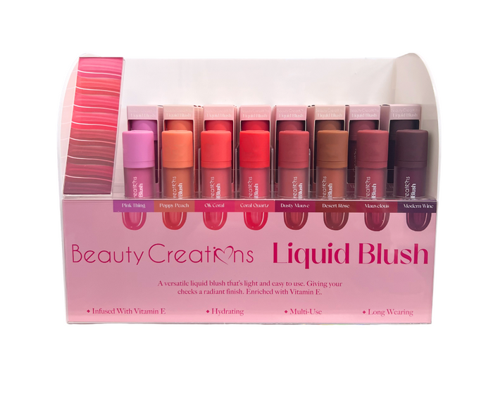 Face-Beauty Creations Liquid Blush Complete Display #LQBL-PT ($3.75 each, 8 shades, 6 pcs per color)