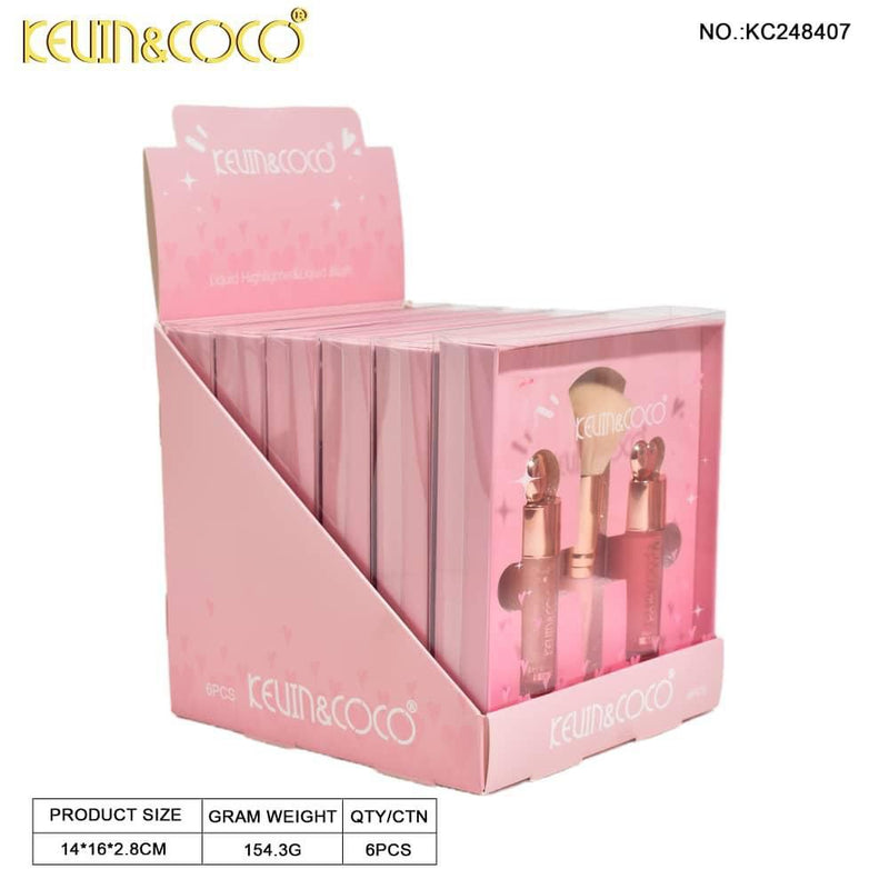 Load image into Gallery viewer, Face-Kevin&amp;Coco Highlight + Blush + Brush Set KC248407 ($2.25 each, 6pc display)

