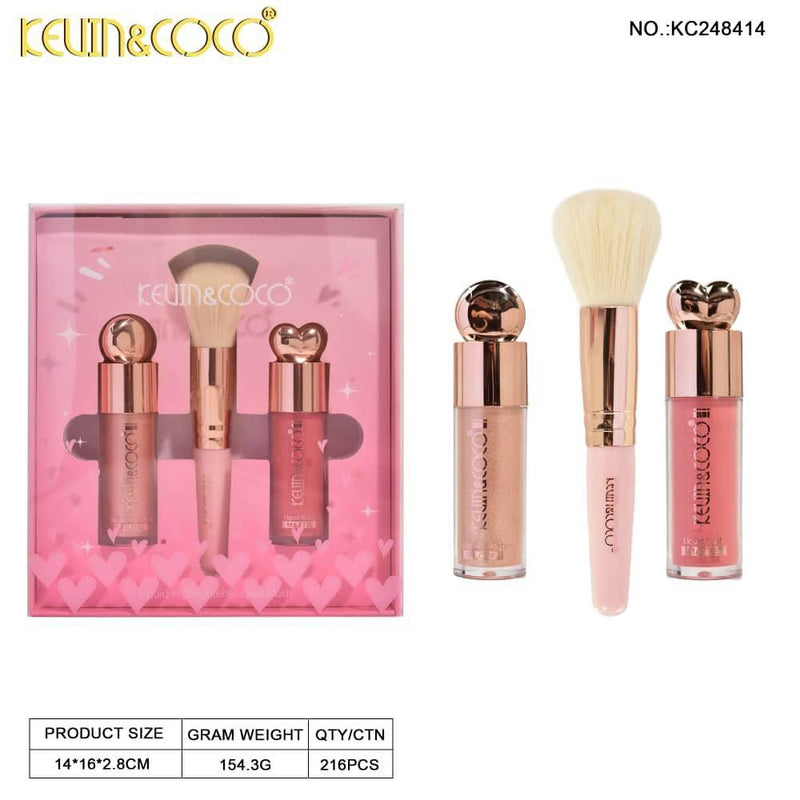 Load image into Gallery viewer, Face-Kevin&amp;Coco Highlight + Blush + Brush Set KC248414 ($2.75 each, 6pc display)
