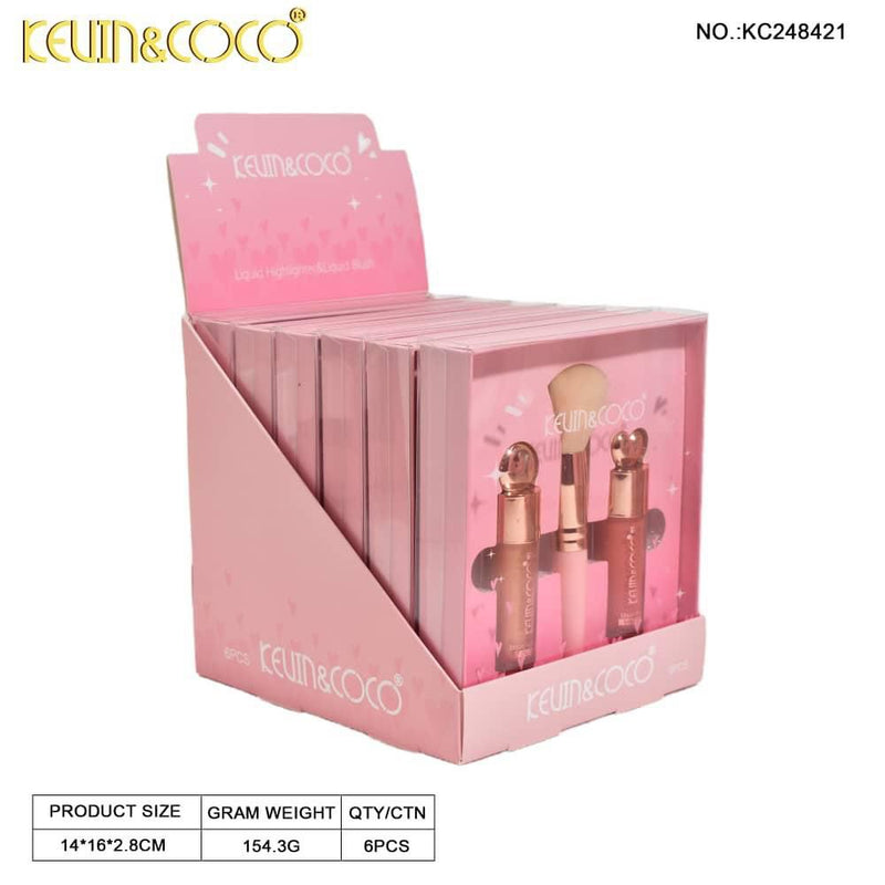 Load image into Gallery viewer, Face-Kevin&amp;Coco Highlight + Blush + Brush Set KC248421 ($2.25 each, 6pc display)
