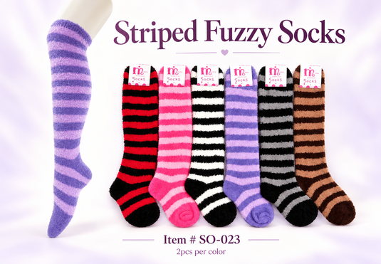 Accessories-Cozy Over Knee Striped Socks SO-023 (12pc pack)