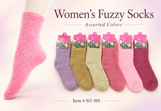 Accessories-Women’s Pastel Color Fuzzy Socks SO-901 (12pc pack)