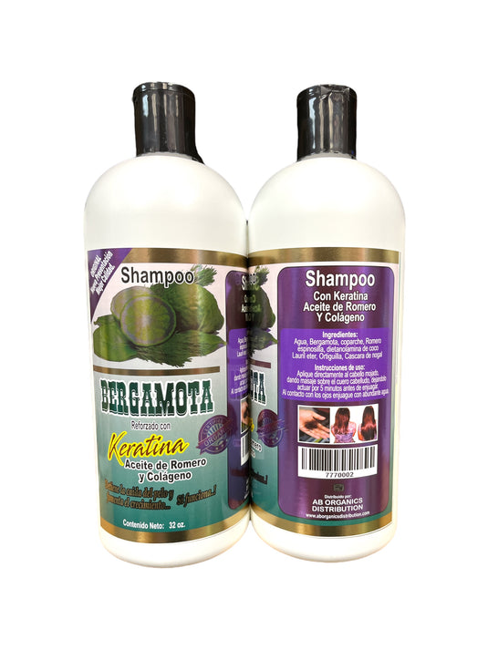 Hair- Shampoo Bergamota Reforzada con Keratina 32oz. (4pc bundle, $4.50 each)