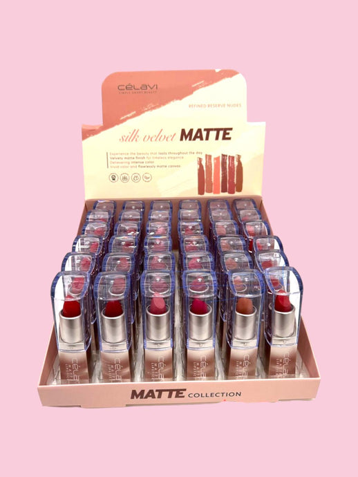 Lips- Celavi Silk Velvet Matte Lipstick- Refined Reverse Nudes COSMLS021 (36pc display)