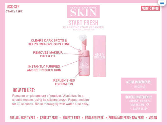 BEAUTY CREATIONS SKINCARE-Start Fresh Clarifying Foam Cleanser (6pc min, $4.00 Each)