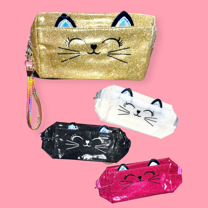 Novelties- Kitty Glitter Makeup Bag P282113 (12pc pack)