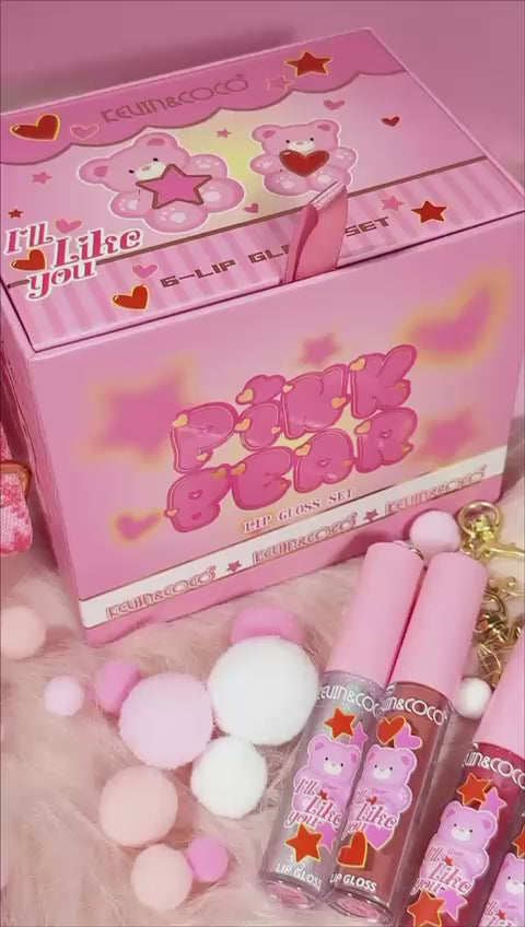 Load and play video in Gallery viewer, Lips-Kevin&amp;Coco Pink Bear Lip Gloss Set KC1273 ($7.50 each, 6pc bundle)
