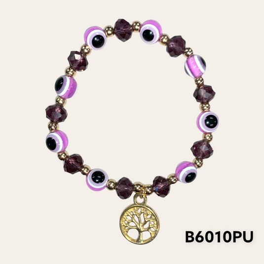 Evil eye & Tree of Life bracelet-PURPLE B6010PU (12pc pack)