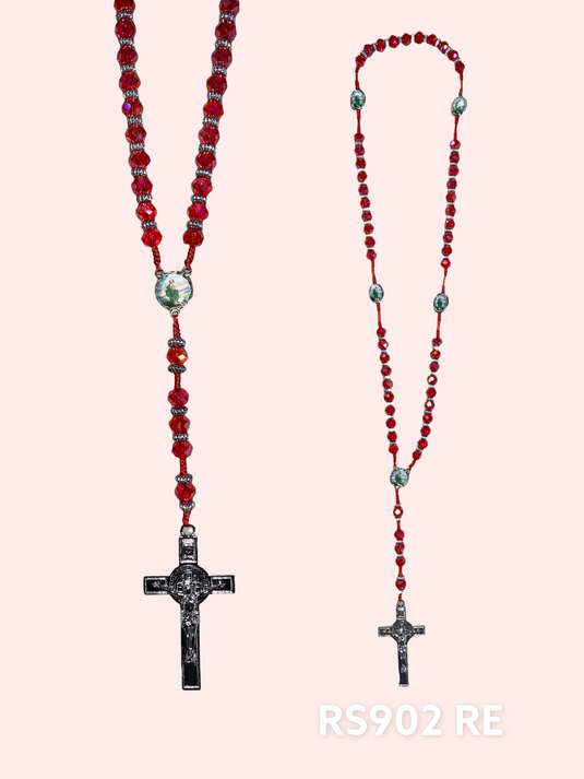 San Judas Rosary- RED Silver RS902 RE (12pc bundle)