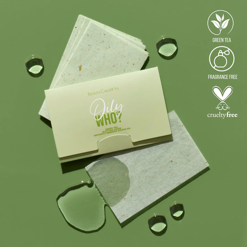 Load image into Gallery viewer, Face-Beauty Creations Oily Who? Blotting Paper- Green Tea OCP01 (24pc display, $2 each)
