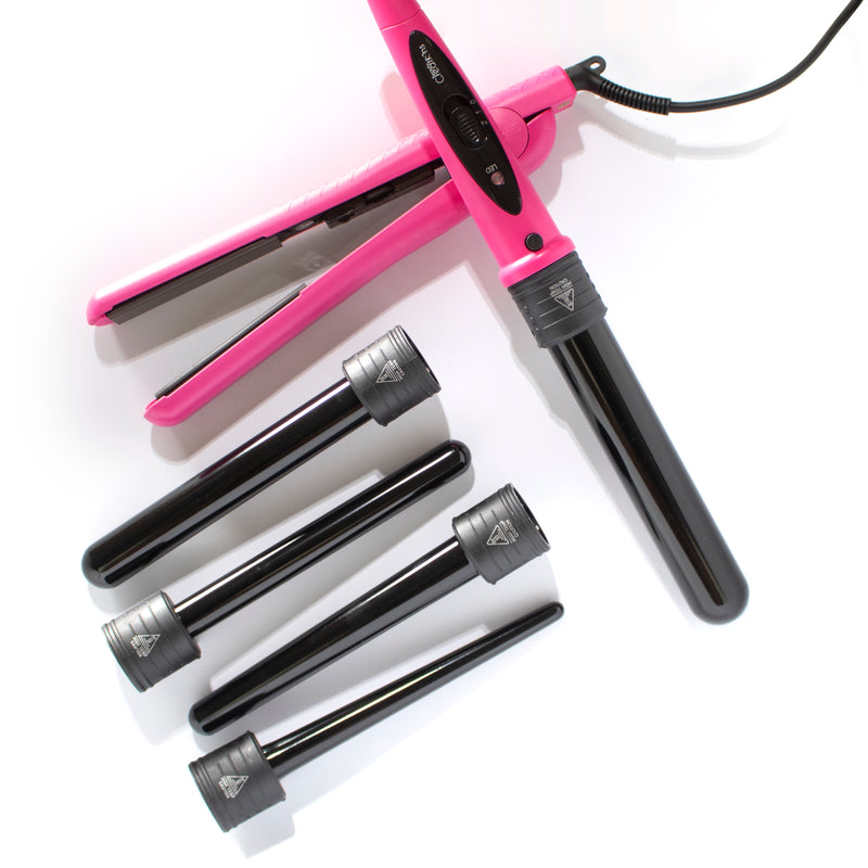 Load image into Gallery viewer, 6pc Set  Beauty Creations Hair Curler + 5 interchangeable curlers  Pink (2pc  Bulk for $38 each)
