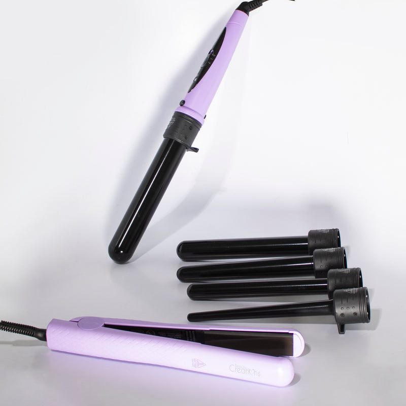 Load image into Gallery viewer, 6pc Set  Beauty Creations Hair Straightener + 5 interchangeable curlers Purple (2pc  Bulk for $38 each)
