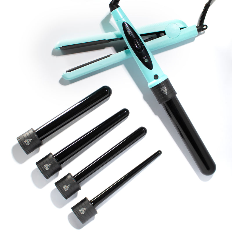 Load image into Gallery viewer, 6pc Set  Beauty Creations Hair Straightener + 5 interchangeable curlers Blue (2pc  Bulk for $38 each)

