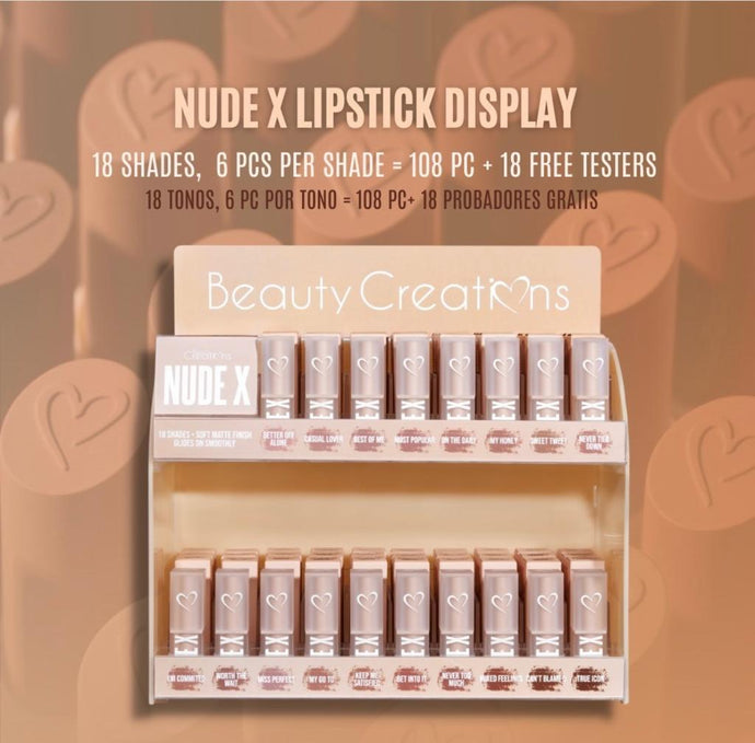 Lips-Beauty Creations Nude X Lipstick Display #NXLSD (108pc Display + 18 FREE Testers)