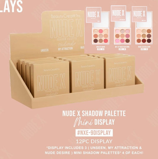 Eyes- Beauty Creations Nude X Mini Eyeshadow Palette NXE9display (12pc display, $4 each)